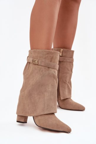 1098949.jpg Beige Heel Boots in Women`s Ankle Boots & Booties with Fabric, Warmers, Footbed, Upper Height and Heel Height