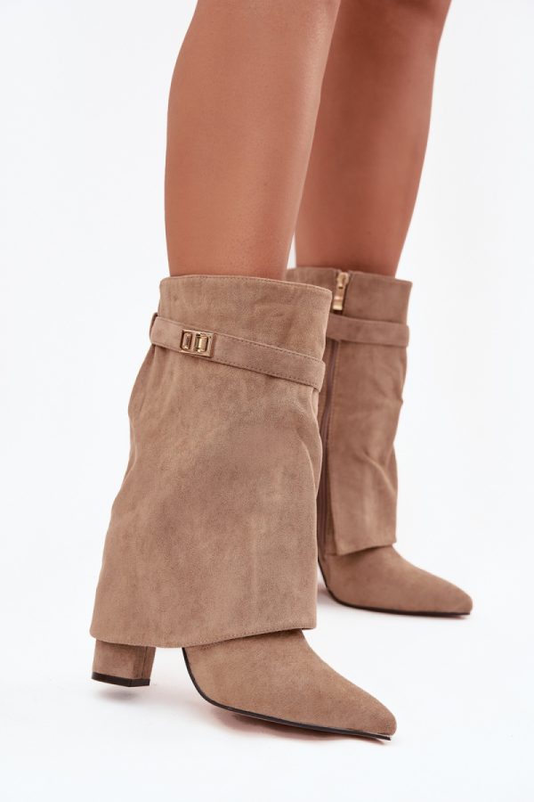 Beige Heel Boots in Women`s Ankle Boots & Booties with Fabric, Warmers, Footbed, Upper Height and Heel Height