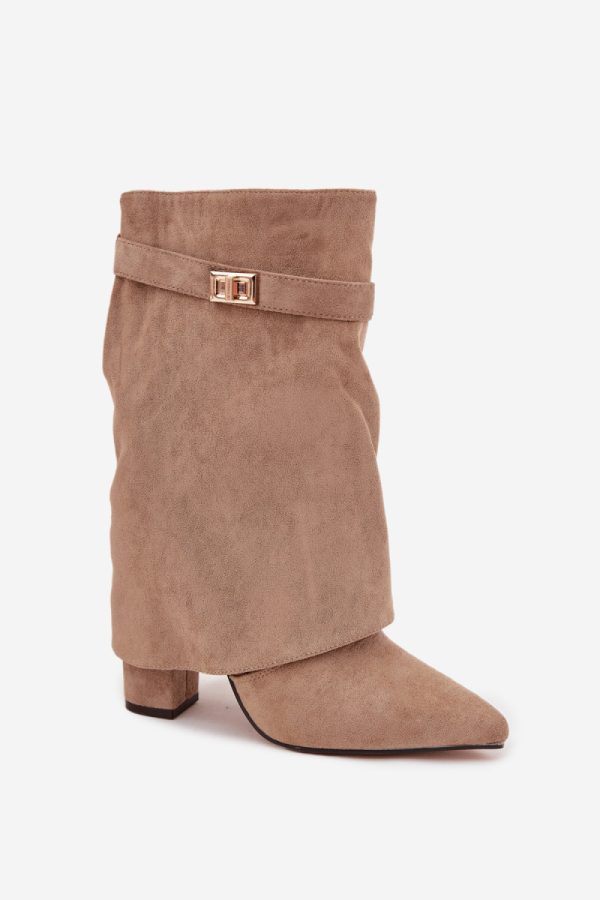 Beige Heel Boots in Women`s Ankle Boots & Booties with Fabric, Warmers, Footbed, Upper Height and Heel Height