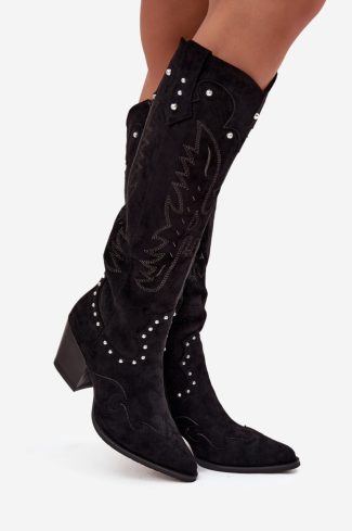 1099004.jpg Black Heel Boots in Over The Knee High Boots, Thigh High Boots with Fabric, Footbed, Upper Height and Heel Height