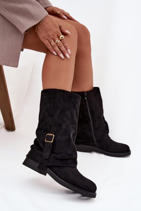 Black Thigh-Hight Boots in Over The Knee High Boots, Thigh High Boots with Fabric, Warmers, Footbed, Upper Height and Heel Height