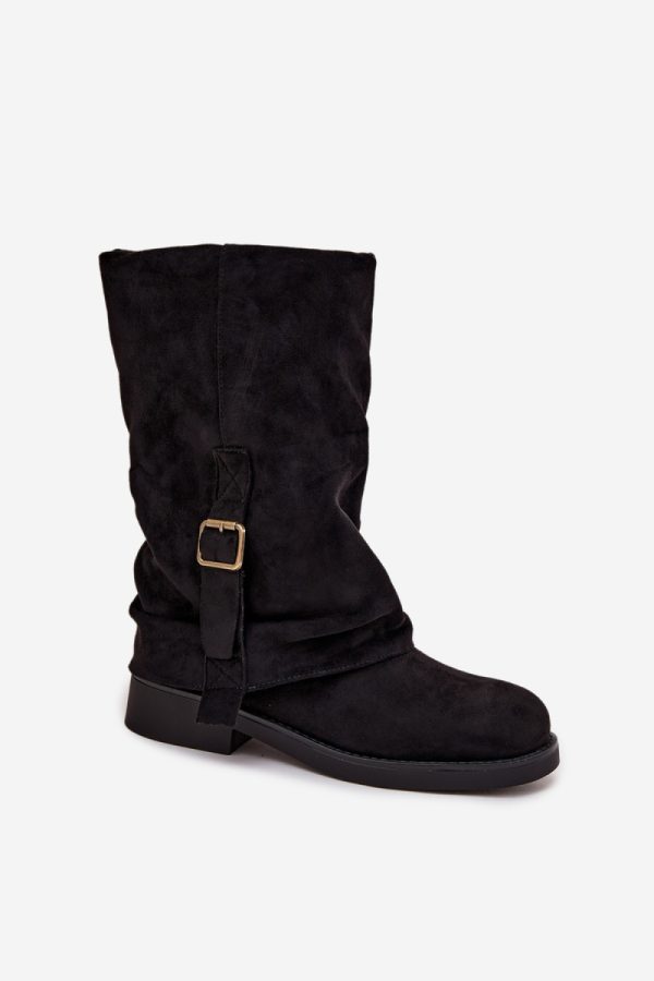 Black Thigh-Hight Boots in Over The Knee High Boots, Thigh High Boots with Fabric, Warmers, Footbed, Upper Height and Heel Height