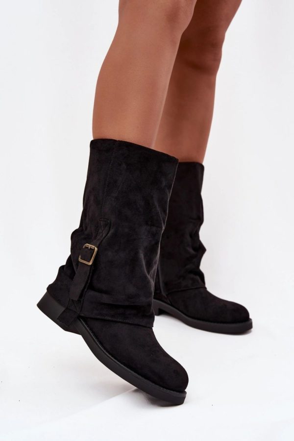Black Thigh-Hight Boots in Over The Knee High Boots, Thigh High Boots with Fabric, Warmers, Footbed, Upper Height and Heel Height
