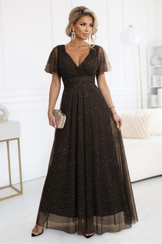 Brown Long Dress in Evening Dresses with Spandex and Polyester