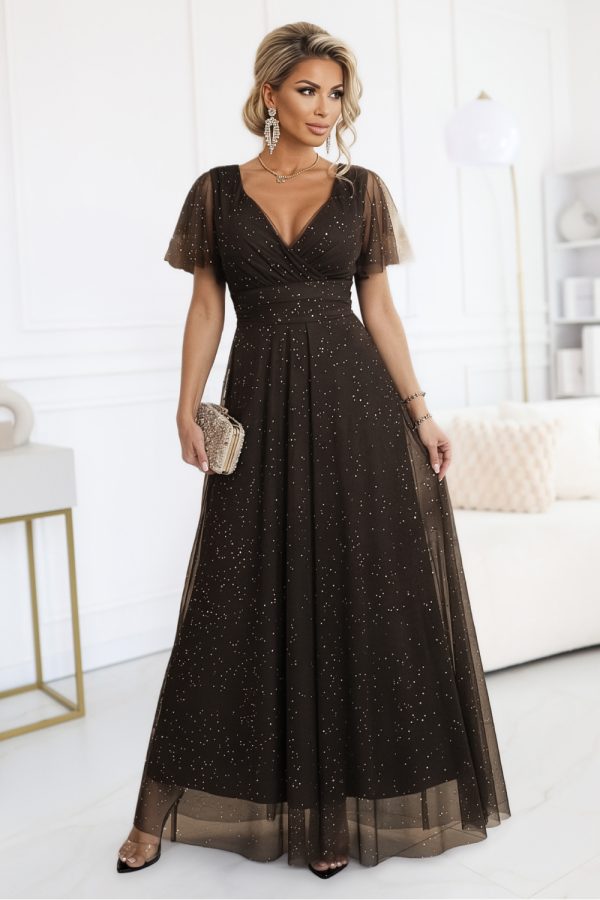 Brown Long Dress in Evening Dresses with Spandex and Polyester