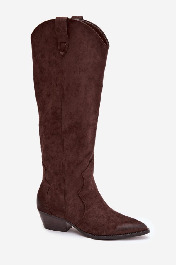 Brown Heel Boots in Over The Knee High Boots, Thigh High Boots with Fabric, Footbed, Upper Height and Heel Height
