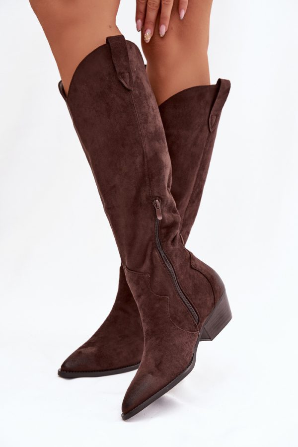 Brown Heel Boots in Over The Knee High Boots, Thigh High Boots with Fabric, Footbed, Upper Height and Heel Height