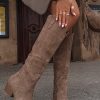 Beige Heel Boots in Over The Knee High Boots, Thigh High Boots with Fabric, Footbed, Upper Height and Heel Height