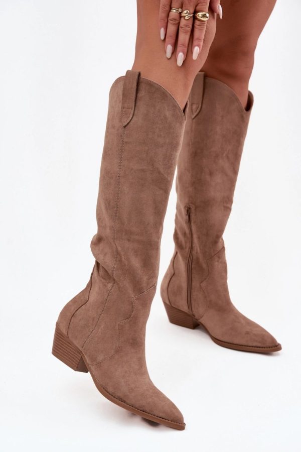 Beige Heel Boots in Over The Knee High Boots, Thigh High Boots with Fabric, Footbed, Upper Height and Heel Height