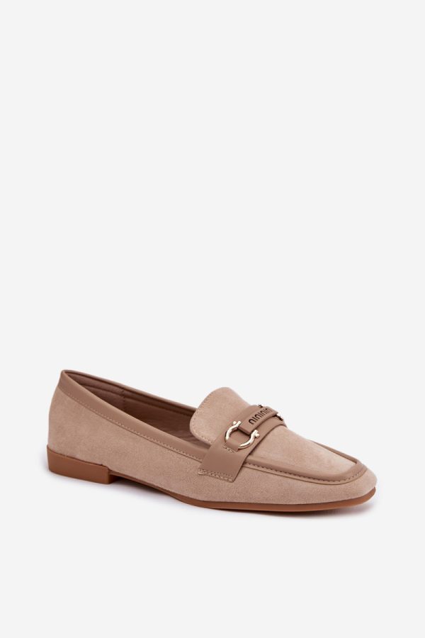 Beige Loafers in Moccasins, Loafers with Fabric, Footbed, Upper Height and Sole Height