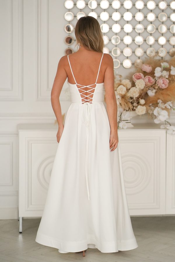 Beige Long Dress in Evening Dresses with Spandex and Polyester