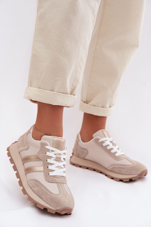 Beige Sport Shoes in Women`s Athletic Shoes, Trainers, Sneakers with Fabric, Footbed, Upper Height and Sole Height