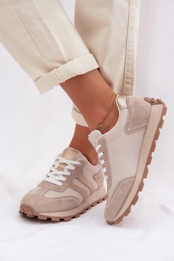 Beige Sport Shoes in Women`s Athletic Shoes, Trainers, Sneakers with Fabric, Footbed, Upper Height and Sole Height