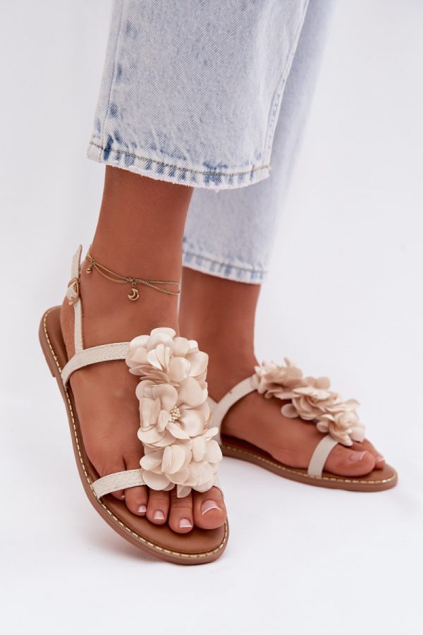 Beige Sandals in Sandals & Flip-Flops For Women with Fabric, Footbed and Heel Height