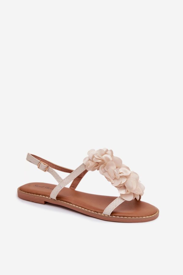 Beige Sandals in Sandals & Flip-Flops For Women with Fabric, Footbed and Heel Height