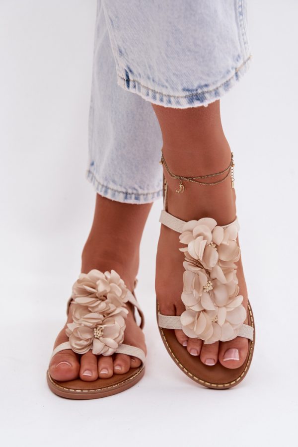 Beige Sandals in Sandals & Flip-Flops For Women with Fabric, Footbed and Heel Height