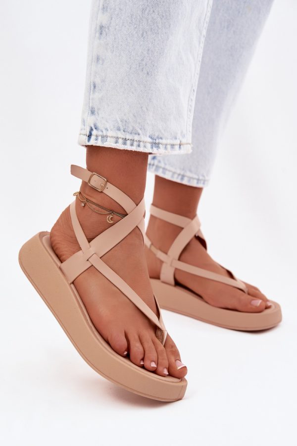 Beige Platform Sandals in Sandals & Flip-Flops For Women with Fabric, Footbed and Platform Height