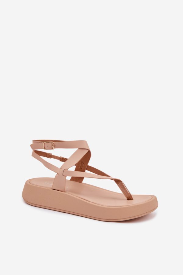 Beige Platform Sandals in Sandals & Flip-Flops For Women with Fabric, Footbed and Platform Height