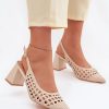 Beige Heel Sandals in Sandals & Flip-Flops For Women with Fabric, Footbed and Heel Height