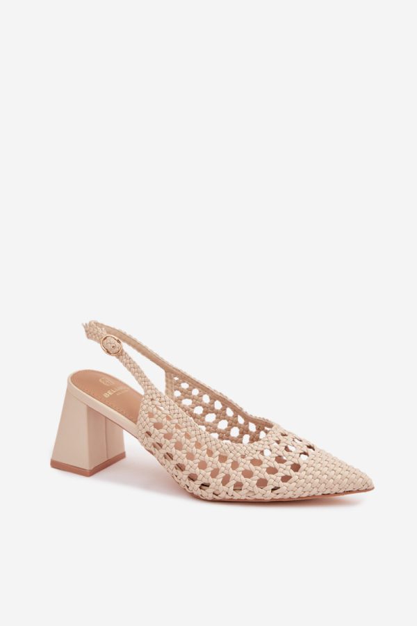 Beige Heel Sandals in Sandals & Flip-Flops For Women with Fabric, Footbed and Heel Height