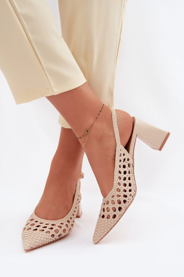 Beige Heel Sandals in Sandals & Flip-Flops For Women with Fabric, Footbed and Heel Height
