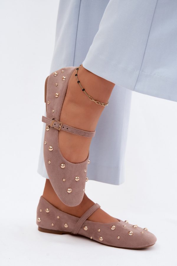 Beige Ballet Flats in Ballet Flats, Ballet Pumps For Women with Fabric, Footbed and Heel Height
