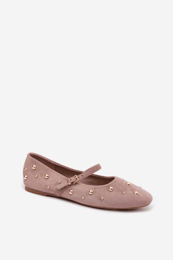 Beige Ballet Flats in Ballet Flats, Ballet Pumps For Women with Fabric, Footbed and Heel Height