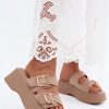 Beige Platform Sandals in Sandals & Flip-Flops For Women with Fabric, Footbed and Platform Height