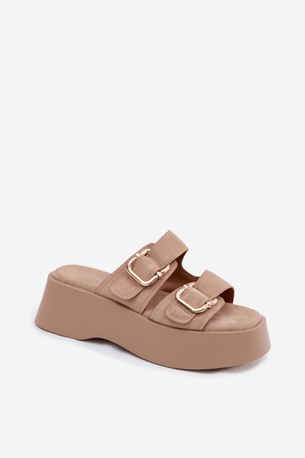 Beige Platform Sandals in Sandals & Flip-Flops For Women with Fabric, Footbed and Platform Height