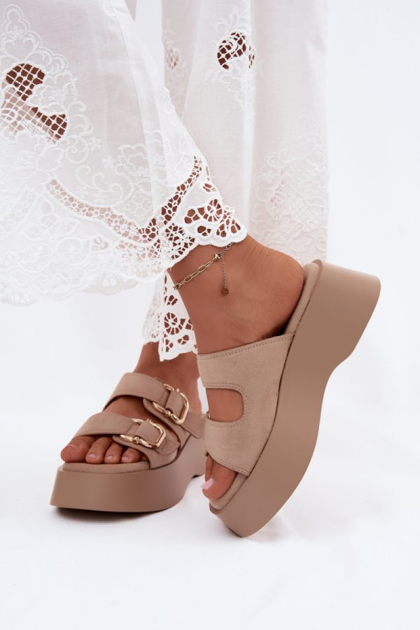 Beige Platform Sandals in Sandals & Flip-Flops For Women with Fabric, Footbed and Platform Height