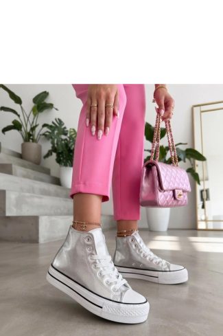 Grey Platform Sneakers in Women`s Athletic Shoes, Trainers, Sneakers with Fabric, Footbed and Platform Height