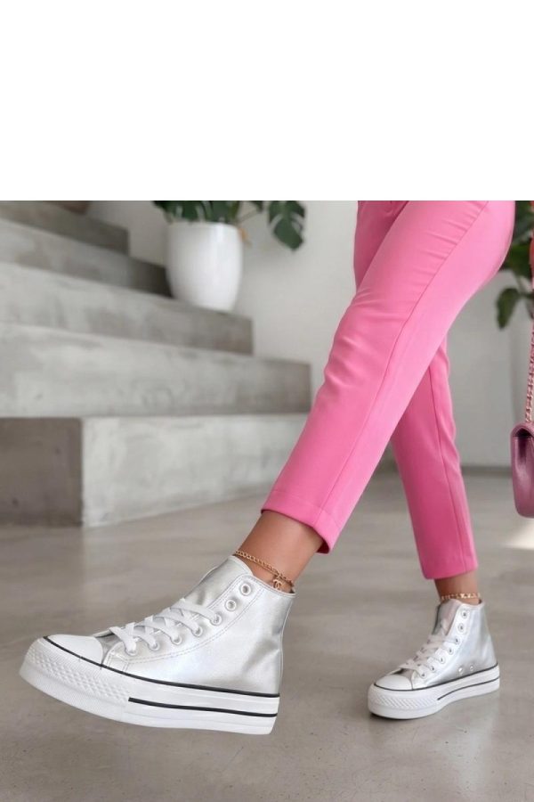 Grey Platform Sneakers in Women`s Athletic Shoes, Trainers, Sneakers with Fabric, Footbed and Platform Height