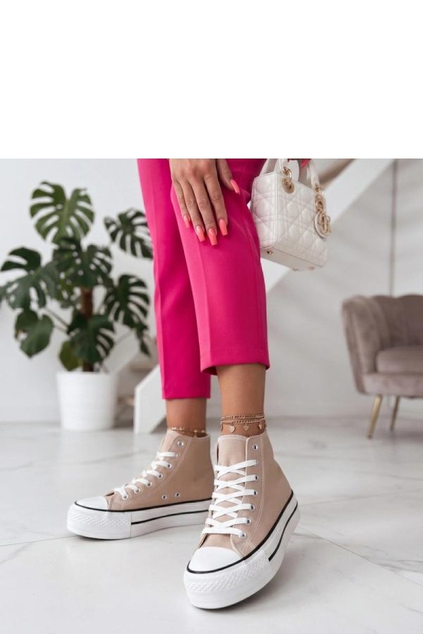 Beige Platform Sneakers in Women`s Athletic Shoes, Trainers, Sneakers with Fabric, Footbed and Platform Height