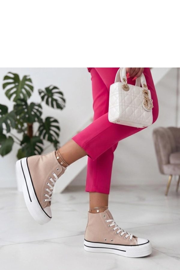 Beige Platform Sneakers in Women`s Athletic Shoes, Trainers, Sneakers with Fabric, Footbed and Platform Height