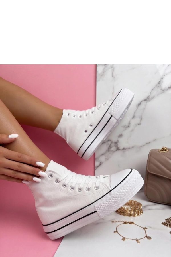 White Platform Sneakers in Women`s Athletic Shoes, Trainers, Sneakers with Fabric, Footbed and Platform Height