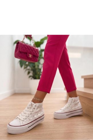 White Platform Sneakers in Women`s Athletic Shoes, Trainers, Sneakers with Fabric, Footbed and Platform Height