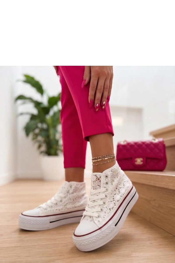 White Platform Sneakers in Women`s Athletic Shoes, Trainers, Sneakers with Fabric, Footbed and Platform Height