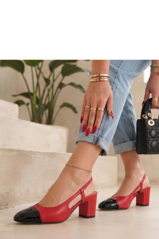 Red Block Heel Pumps in High Heel Pumps with Fabric, Footbed and Heel Height