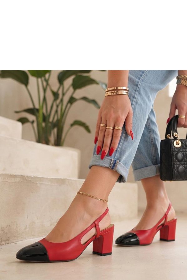 Red Block Heel Pumps in High Heel Pumps with Fabric, Footbed and Heel Height