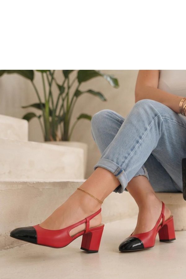 Red Block Heel Pumps in High Heel Pumps with Fabric, Footbed and Heel Height