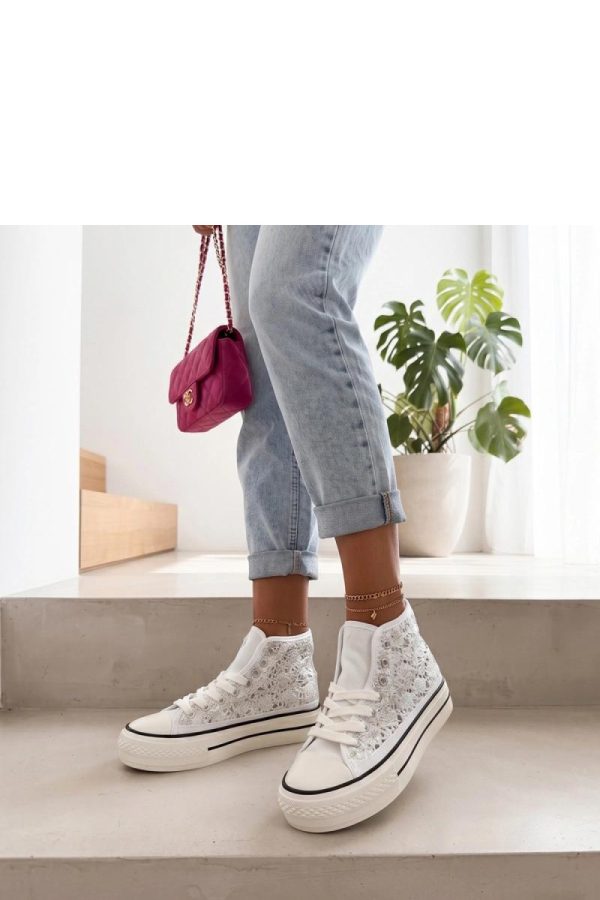 Grey Platform Sneakers in Women`s Athletic Shoes, Trainers, Sneakers with Fabric, Footbed and Platform Height