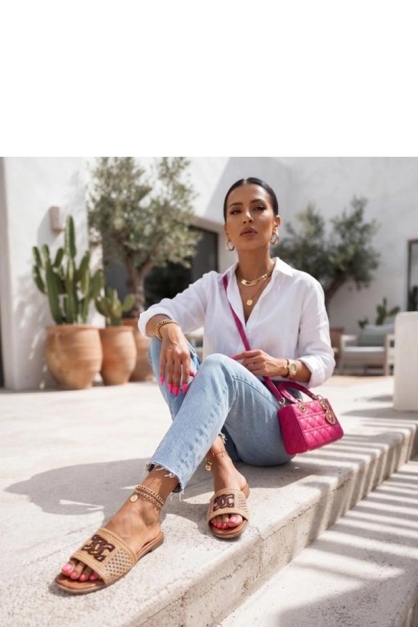 Beige Flip-flops in Sandals & Flip-Flops For Women with Fabric, Footbed and Heel Height