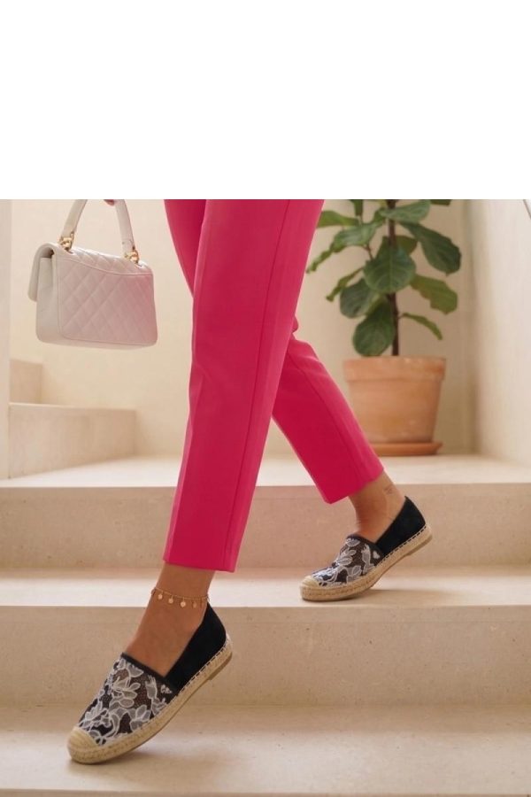 Black Espadrille in Ballet Flats, Ballet Pumps For Women with Fabric, Footbed and Platform Height