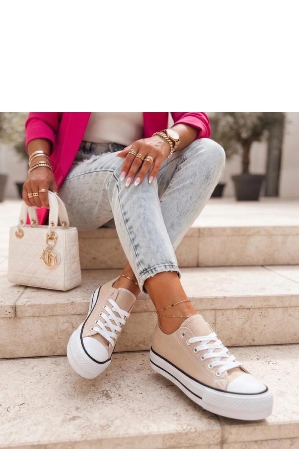 Beige Sneakers in Women`s Athletic Shoes, Trainers, Sneakers with Fabric, Footbed and Platform Height