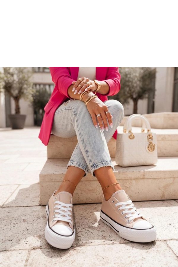 Beige Sneakers in Women`s Athletic Shoes, Trainers, Sneakers with Fabric, Footbed and Platform Height