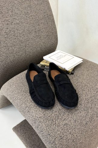 Black Mocassin in Moccasins, Loafers with Fabric, Footbed, Upper Height and Heel Height