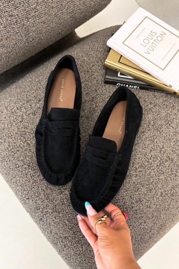 Black Mocassin in Moccasins, Loafers with Fabric, Footbed, Upper Height and Heel Height