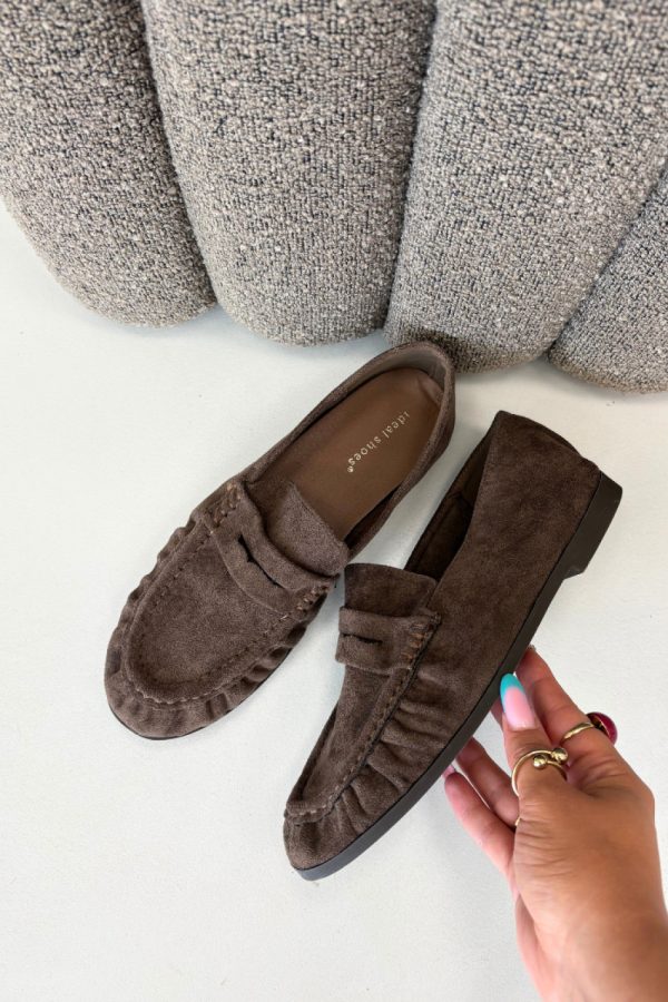 Brown Mocassin in Moccasins, Loafers with Fabric, Footbed, Upper Height and Heel Height