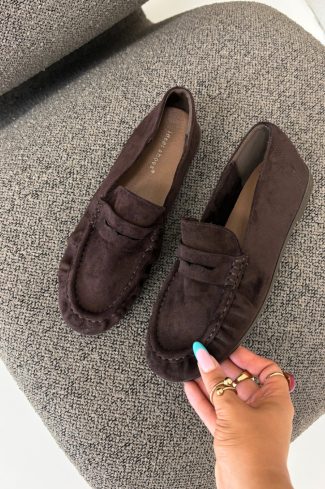 Brown Mocassin in Moccasins, Loafers with Fabric, Footbed, Upper Height and Heel Height