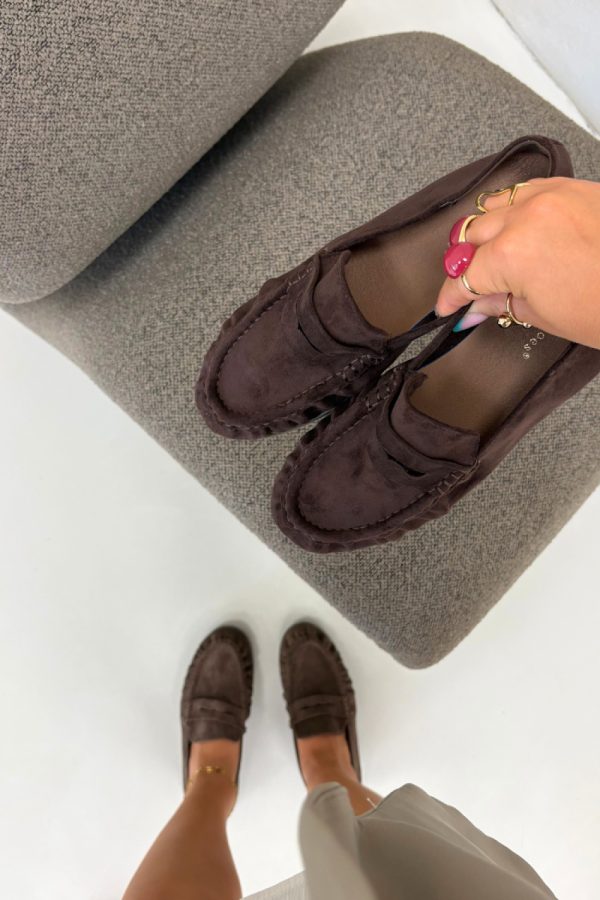 Brown Mocassin in Moccasins, Loafers with Fabric, Footbed, Upper Height and Heel Height